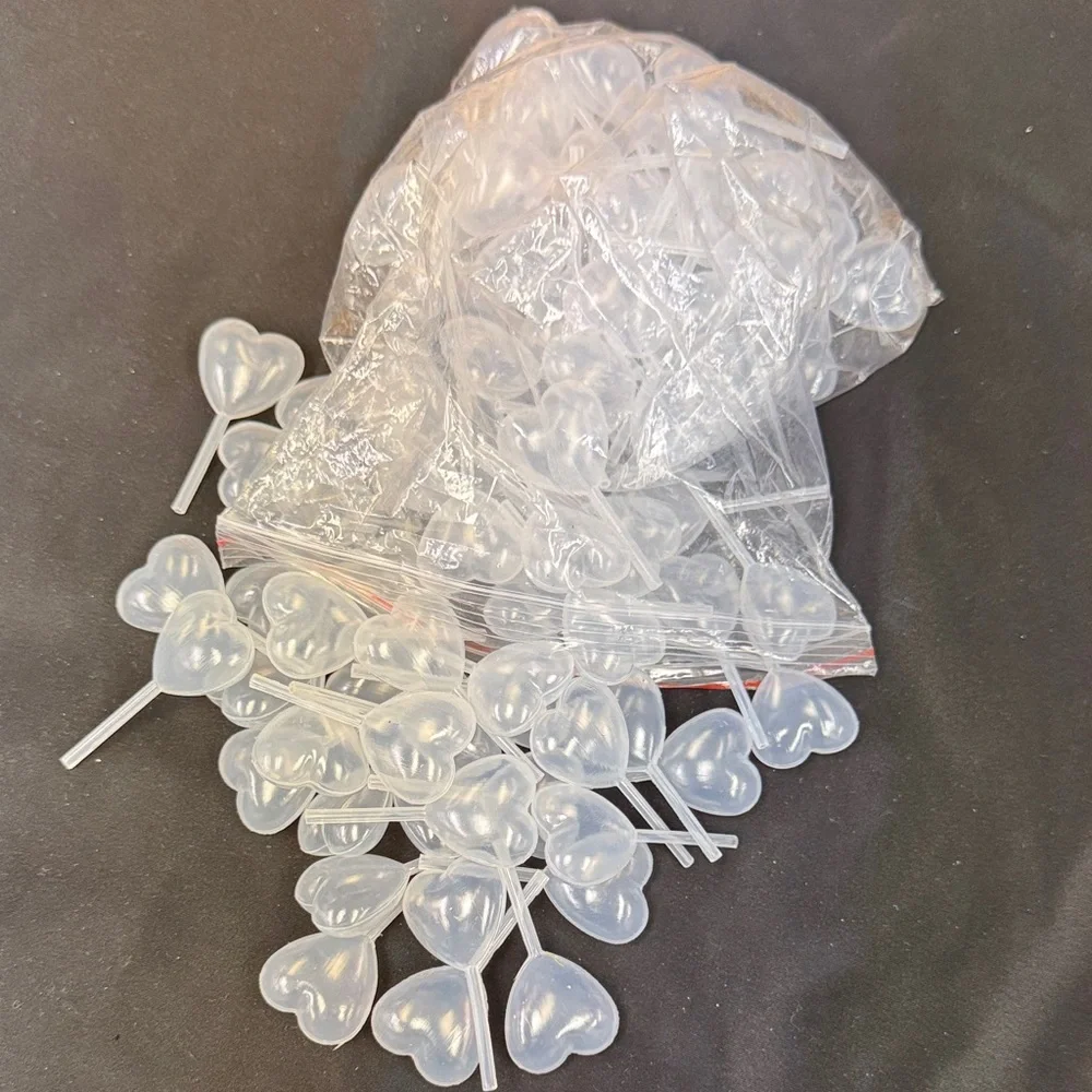 95 Count Plastic Heart-Shaped Pipettes Clear Party Stirrers new - Picture 2 of 2